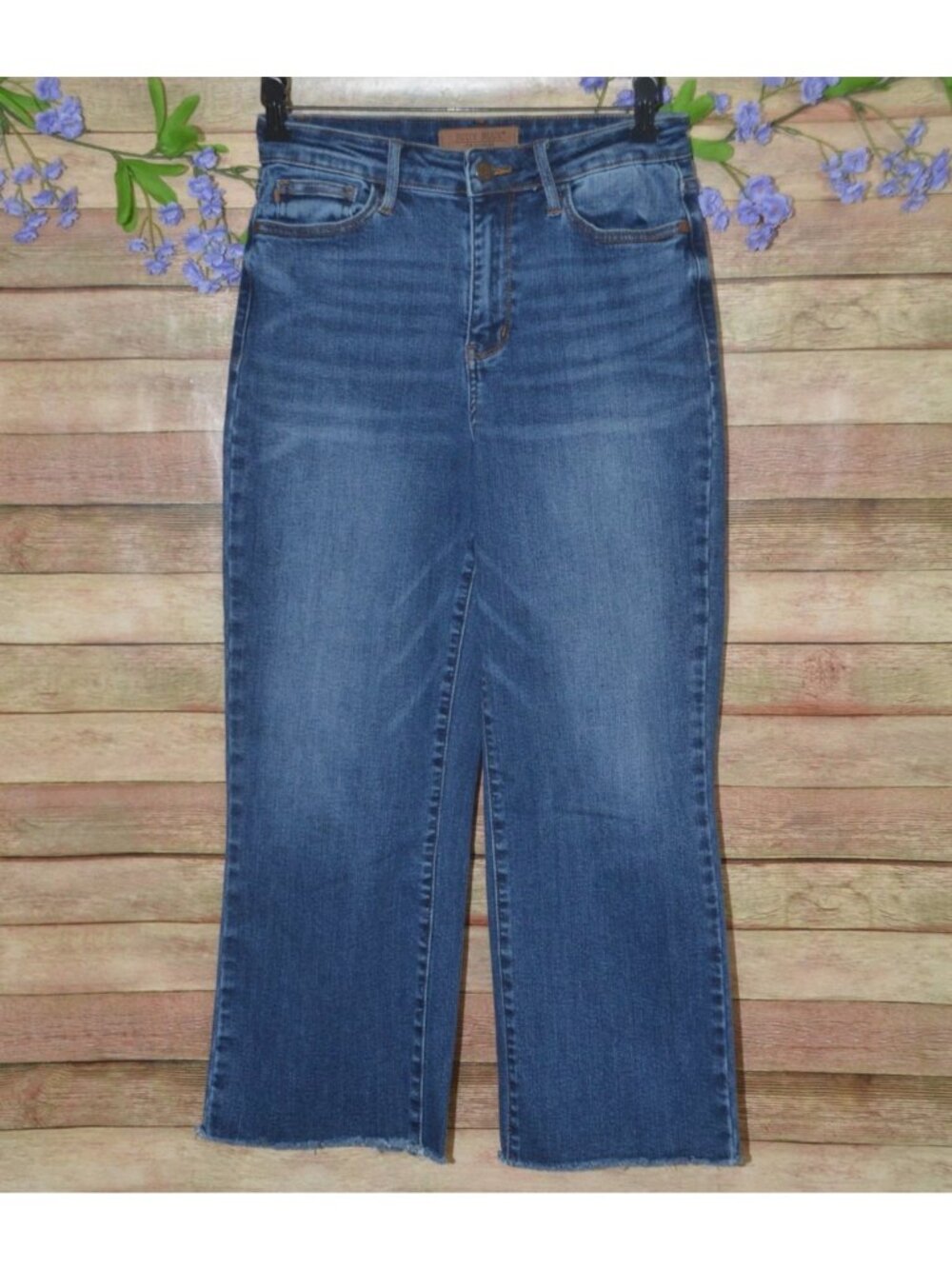 Judy Blue Womens High Waist Wide Leg Crop Raw Hem Jeans Size 3/26 Stretch MINT